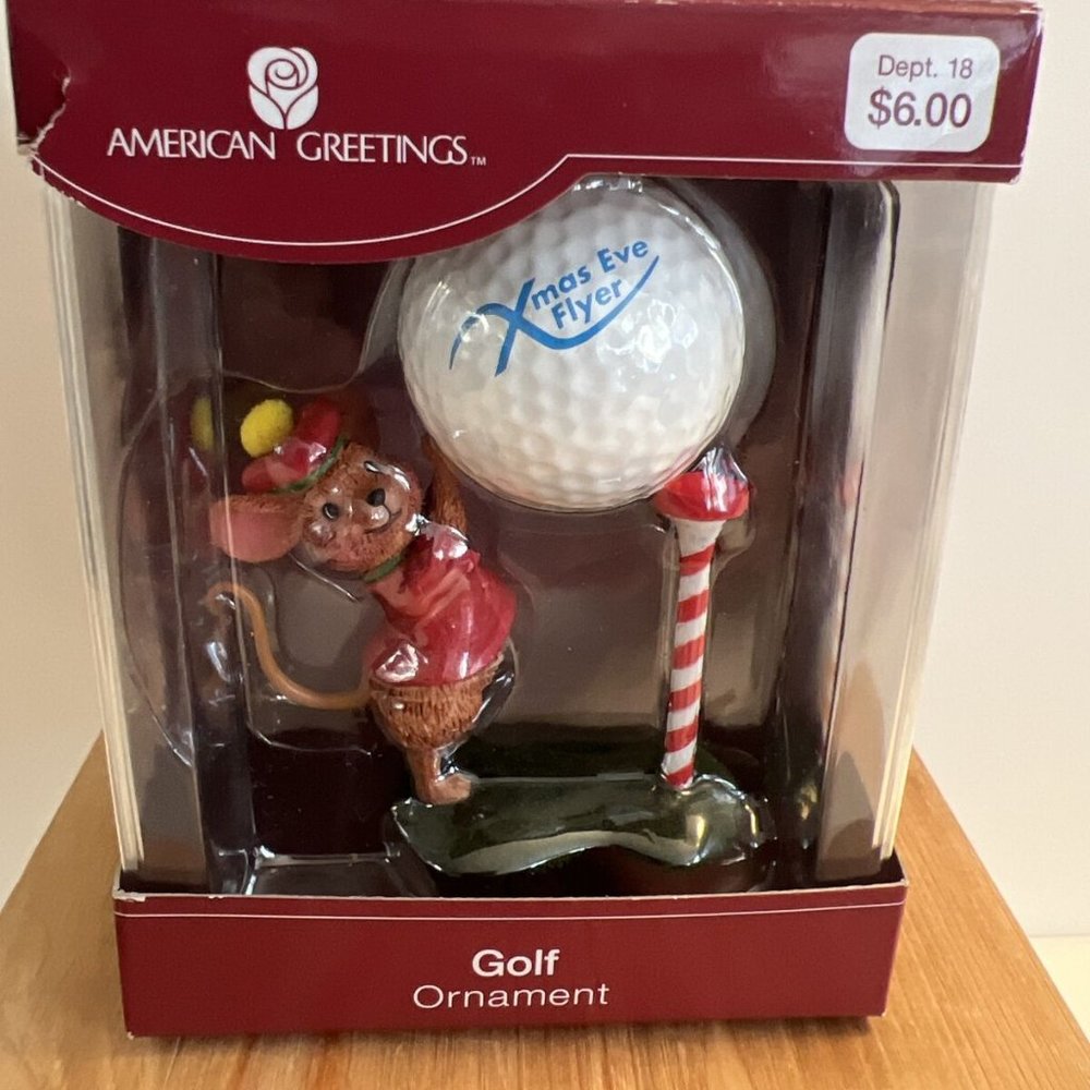 American Greeting Ornament 2006 In The Swing Mouse Golfing Xmas Eve Flyer